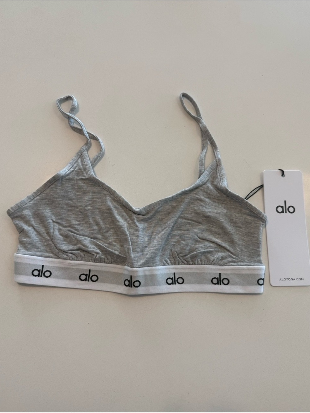 ALO Yoga Women's Grey Logo-Trim Bralette